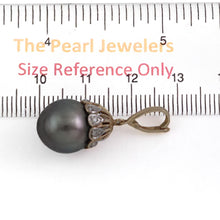 Load image into Gallery viewer, Black Gray Tahitian Pearl &amp; 14k Yellow Gold Flowery-Cap Bale with 6 Diamonds Pendant