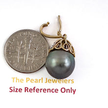 Load image into Gallery viewer, Black Gray Tahitian Pearl &amp; 14k Yellow Gold Flowery-Cap Bale with 6 Diamonds Pendant