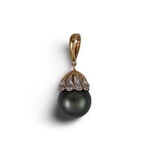 Load image into Gallery viewer, Vintage Baroque Black Tahitian Pearl &amp; 14k Yellow Gold Enhance-Cap Pendant