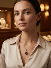 Load image into Gallery viewer, Vintage Baroque Black Tahitian Pearl &amp; 14k Yellow Gold Enhance-Cap Pendant