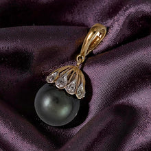 Load image into Gallery viewer, Vintage Baroque Black Tahitian Pearl &amp; 14k Yellow Gold Enhance-Cap Pendant