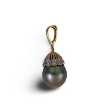 Load image into Gallery viewer, Chartreuse-Tone Tahitian Pearl &amp; 14k Yellow Gold Enhance-Cap Pendant