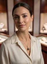 Load image into Gallery viewer, Black Tahitian Pearl &amp; 14k Yellow Gold Flowery-Cap Bale with 6 Diamonds Pendant