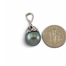 Load image into Gallery viewer, Black Tahitian Pearl 14k White Gold Enhance Bail Diamonds Pendant