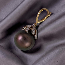 Load image into Gallery viewer, 12 mm Peacock Tahitian Pearl &amp; 14k Yellow Gold Flowery-Cap Pendant