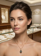Load image into Gallery viewer, Baroque Black-Green Tahitian Pearl &amp; 14k Yellow Gold Flowery-Cap Pendant