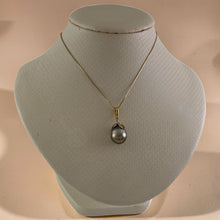 Load image into Gallery viewer, Baroque Black-Green Tahitian Pearl &amp; 14k Yellow Gold Flowery-Cap Pendant
