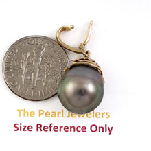 Load image into Gallery viewer, Baroque Black-Green Tahitian Pearl &amp; 14k Yellow Gold Flowery-Cap Pendant