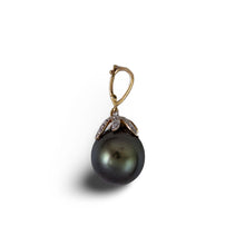 Load image into Gallery viewer, 14k Yellow Gold Flowery-Cap Enhance Bale &amp; Diamond Baroque Tahitian Pearl Pendant