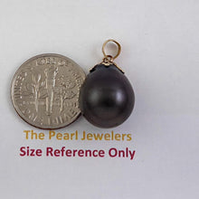 Load image into Gallery viewer, 14k Yellow Gold Flowery-Cap &amp; Diamond Baroque Tahitian Pearl Pendant