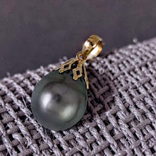 Load image into Gallery viewer, 14k Yellow Gold Flowery-Cap &amp; Diamond Baroque Tahitian Pearl Pendant