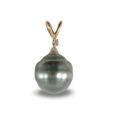 Load image into Gallery viewer, 14k Yellow Gold Rabbit-Ear Bale &amp; Diamond Accent Black-Peacock Tahitian Pearl Pendant