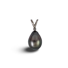 Load image into Gallery viewer, 14k White Gold Single-Diamond Baroque Black Tahitian Pearl Pendant