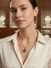 Load image into Gallery viewer, 14k White Gold Single-Diamond Baroque Black Tahitian Pearl Pendant