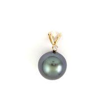 Load image into Gallery viewer, 14k Yellow Gold Rabbit-Ear Bale &amp; Diamond Tahitian Pearl Pendant