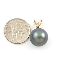 Load image into Gallery viewer, 14k Yellow Gold Rabbit-Ear Bale &amp; Diamond Tahitian Pearl Pendant