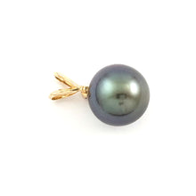 Load image into Gallery viewer, 14k Yellow Gold Rabbit-Ear Bale &amp; Diamond Tahitian Pearl Pendant