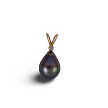 Load image into Gallery viewer, 14k Yellow Gold Rabbit-Ear Bale &amp; Diamond Tahitian Pearl Pendant