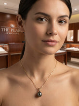 Load image into Gallery viewer, 14k Yellow Gold Rabbit-Ear Bale &amp; Diamond Tahitian Pearl Pendant