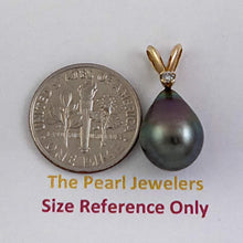 Load image into Gallery viewer, 14k Yellow Gold Rabbit-Ear Bale &amp; Diamond Tahitian Pearl Pendant