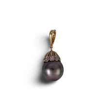 Load image into Gallery viewer, 14k Yellow Gold Enhance-Style Bale &amp; 6-Diamond Tahitian Pearl Pendant
