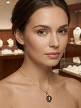 Load image into Gallery viewer, 14k Yellow Gold Enhance-Style Bale &amp; 6-Diamond Tahitian Pearl Pendant