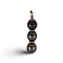 Load image into Gallery viewer, 14k Yellow Gold &amp; Diamonds 3-Series Black Tahitian Pearl Pendant