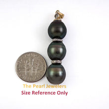 Load image into Gallery viewer, 14k Yellow Gold &amp; Diamonds 3-Series Black Tahitian Pearl Pendant