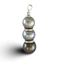 Load image into Gallery viewer, Three-Series Smoke, Blue &amp; Black Pearl Pendant in 14k White Gold