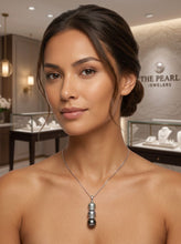 Load image into Gallery viewer, Three-Series Smoke, Blue &amp; Black Pearl Pendant in 14k White Gold