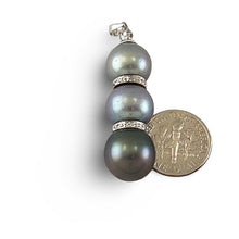 Load image into Gallery viewer, Three-Series Smoke, Blue &amp; Black Pearl Pendant in 14k White Gold