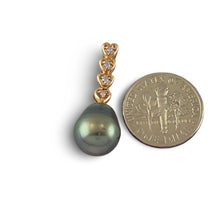 Load image into Gallery viewer, Blue-Green Baroque Pearl &amp; Diamond 14k Heart-Bale Pendant