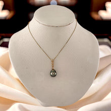 Load image into Gallery viewer, Green-Tone Baroque Pearl &amp; Diamond Heart-Bale 14k Pendant