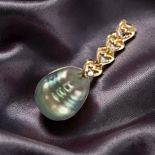 Load image into Gallery viewer, Green-Tone Baroque Pearl &amp; Diamond Heart-Bale 14k Pendant