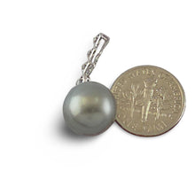 Load image into Gallery viewer, Baroque Silver-Smoke Pearl &amp; Diamond 14k Heart-Bale Pendant