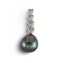 Load image into Gallery viewer, Baroque Peacock Tahitian Pearl &amp; Diamond Heart-Bale Pendant