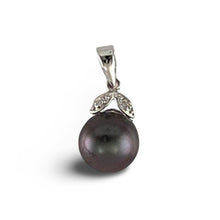 Load image into Gallery viewer, 14k Twin-Leaf Bale &amp; Diamond Tahitian Pearl Pendant