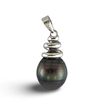 Load image into Gallery viewer, Genuine Baroque Tahitian Pearl &amp; 14k White Gold Swirl-Design Pendant