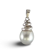 Load image into Gallery viewer, Genuine Baroque Tahitian Pearl &amp; 14k White Gold Swirl-Design Pendant