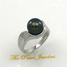 Load image into Gallery viewer, 14k White Gold Black Pearl Solitaire Ring