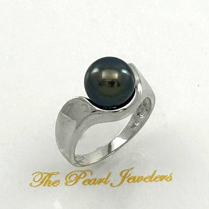 14k White Gold Black Pearl Solitaire Ring