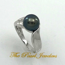 Load image into Gallery viewer, 14k White Gold Black Pearl Solitaire Ring