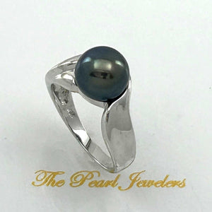 14k White Gold Black Pearl Solitaire Ring