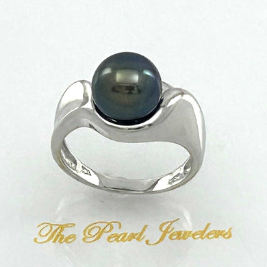 14k White Gold Black Pearl Solitaire Ring