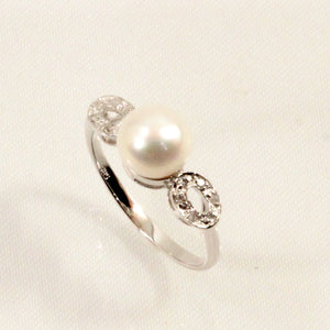 14k Solid White Gold White Pearl & Diamond Cocktail Ring