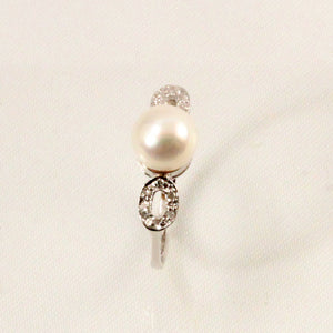 14k Solid White Gold White Pearl & Diamond Cocktail Ring