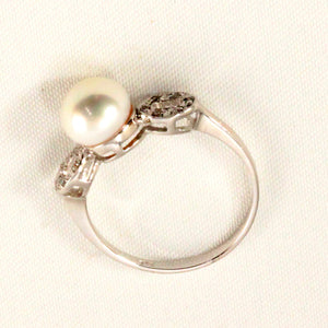 14k Solid White Gold White Pearl & Diamond Cocktail Ring