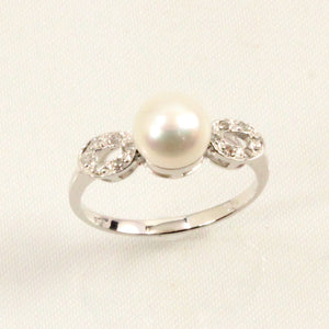 14k Solid White Gold White Pearl & Diamond Cocktail Ring