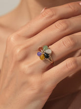 Load image into Gallery viewer, Multi-Color Jade Flower Ring in Solid 14K Gold