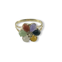Load image into Gallery viewer, Multi-Color Jade Flower Ring in Solid 14K Gold